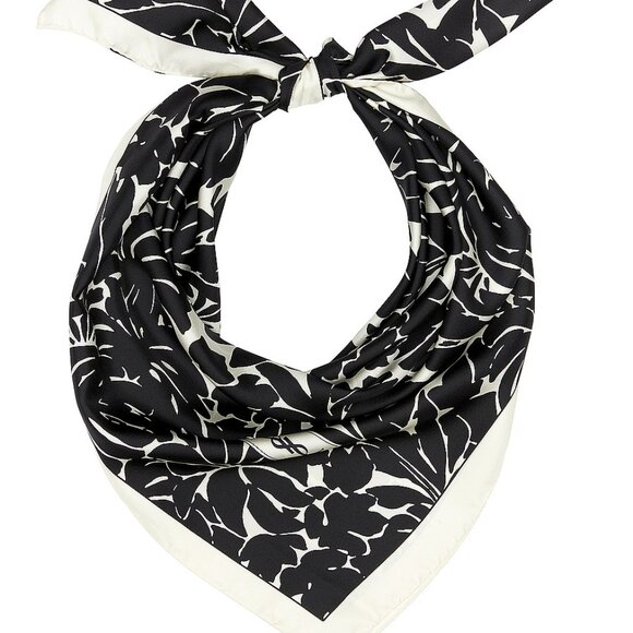NWOT YSL Saint Laurent Multi-Leaves Scarf in Black & Ivory NEW SILK